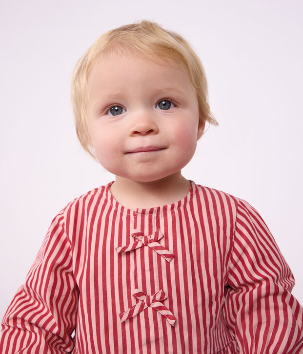 Lang&auml;rmelige Baby-Bluse aus Baumwolle mit Streifen rosa/rosa
