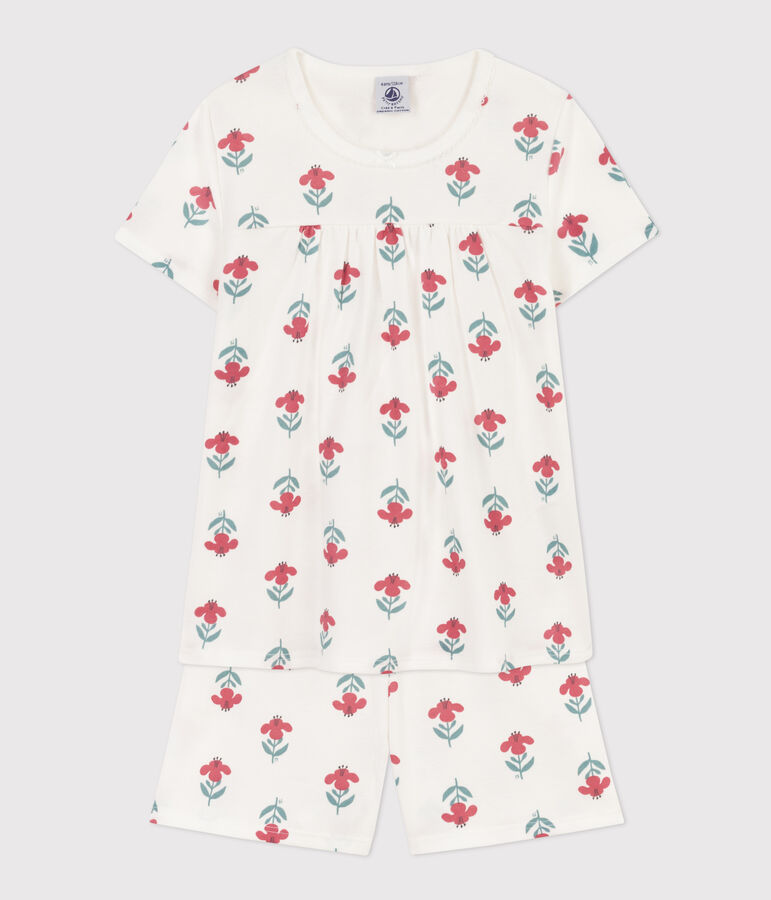 Kinder-Kurzpyjama aus Baumwolle mit Krone f&uuml;r M&auml;dchen weiss/vielfarbig