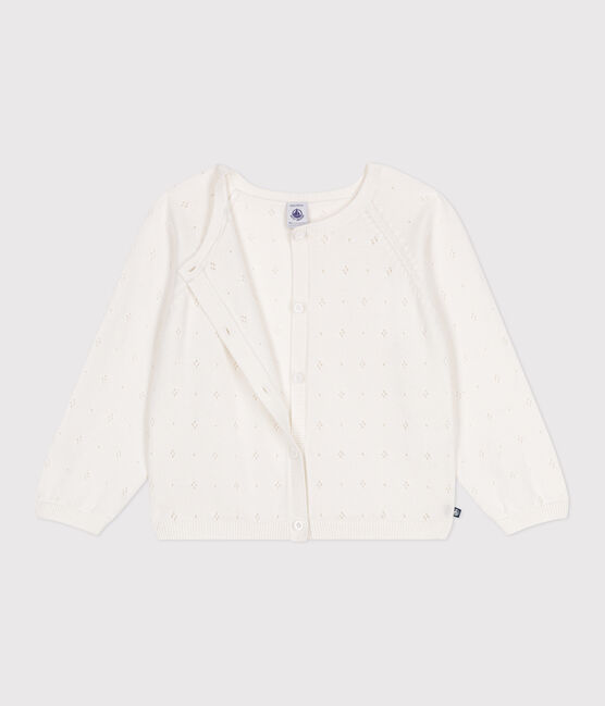 Kinder-Strickjacke aus Baumwolle mit Zierstrick weiss MARSHMALLOW