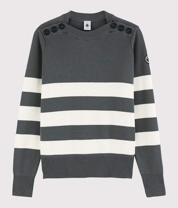 Marinepullover aus Baumwolle f&uuml;r Damen grau/weiss