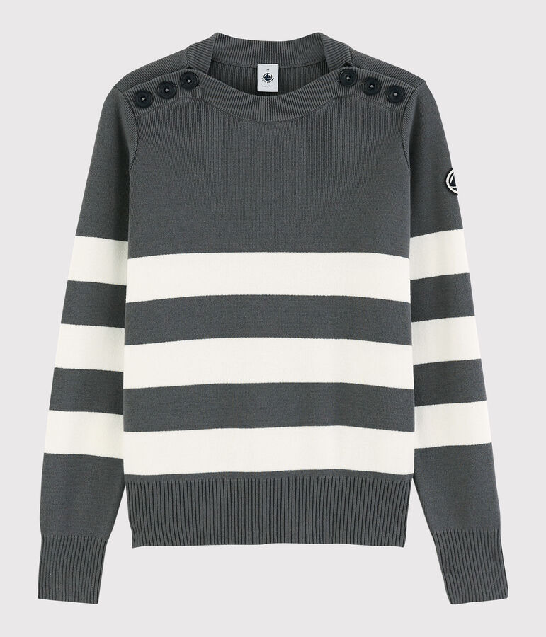 Marinepullover aus Baumwolle f&uuml;r Damen grau ORAGE/weiss MARSHMALLOW