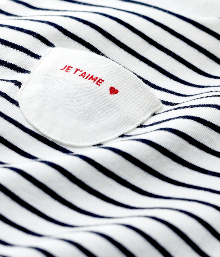 Lange, gestreifte Baby-Latzhose aus Bio-Baumwolle weiss/blau