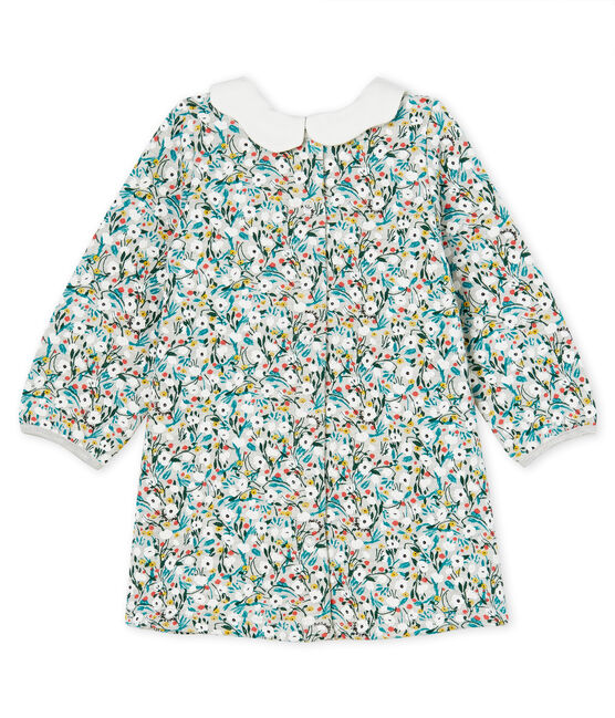 Langärmeliges gemustertes Babykleid für Mädchen grau BELUGA/weiss MULTICO