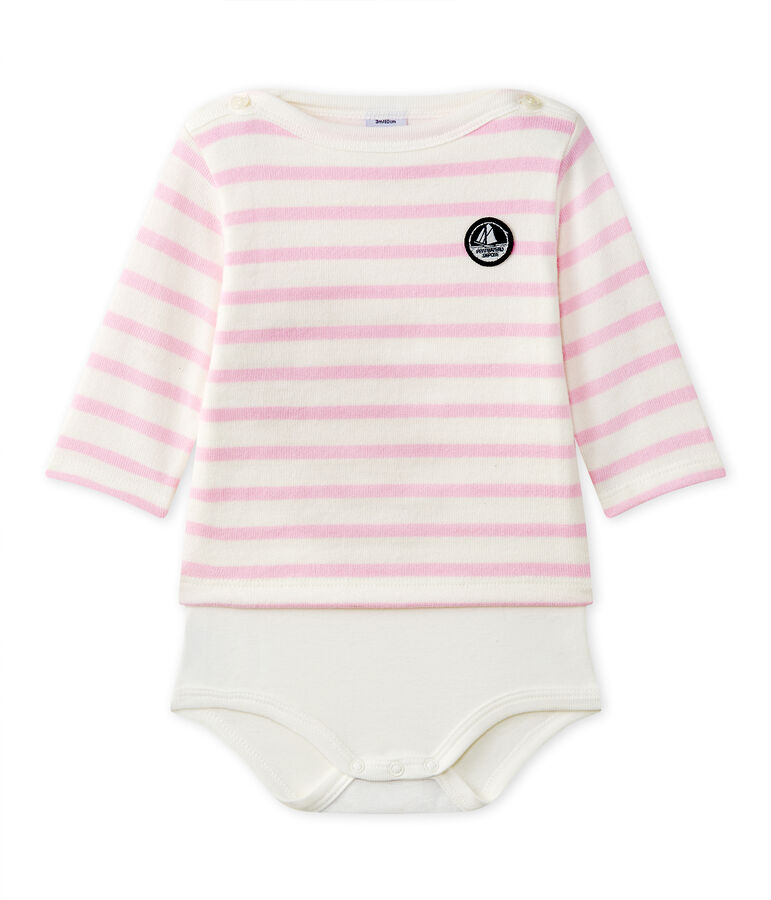 Lang&auml;rmeliger Baby-Body im maritimen Stil weiss/rosa
