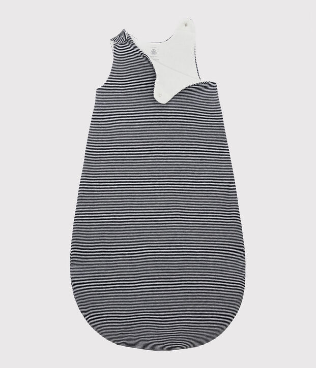 Baby-Schlafsack aus Bio-Baumwoll-Velours mit Streifenmuster blau/weiss