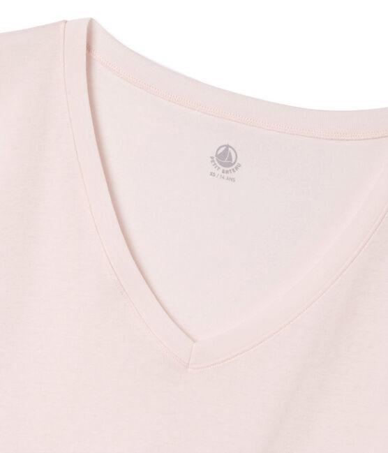 Kurzärmliges T-Shirt mit V-Ausschnitt für Damen rosa FLEUR