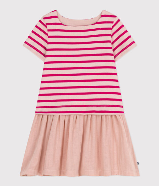 Kurzärmeliges Kleid aus dickem Jersey und Baumwollgaze, Kinder/Mädchen SALINE/ DELHI