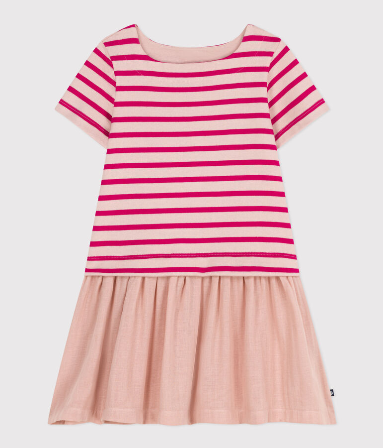 Kurz&auml;rmeliges Kleid aus dickem Jersey und Baumwollgaze, Kinder/M&auml;dchen rosa/rosa