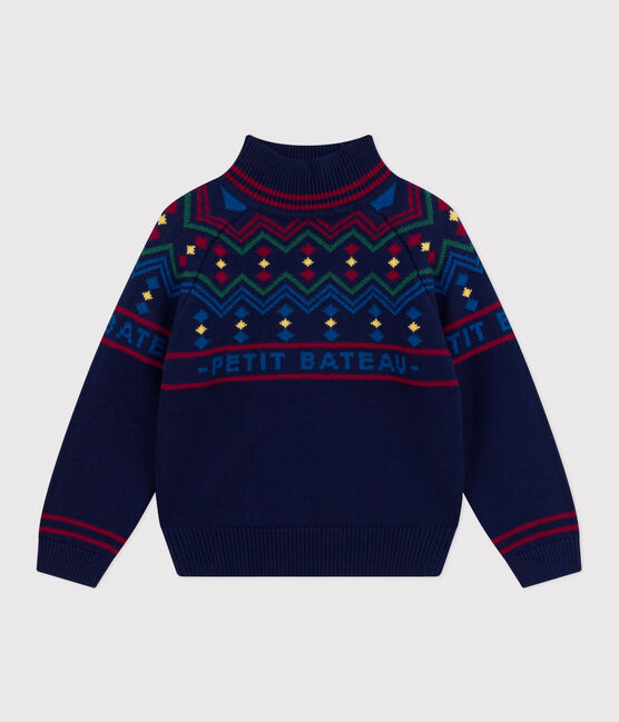 Kinder-Pullover mit Stehkragen aus Wolle und Baumwolle mit Muster blau SOIR/ MULTICO