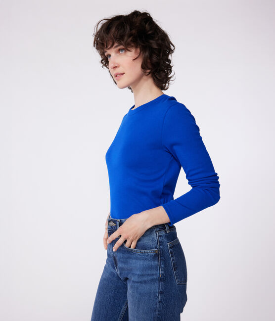 Damen-T-Shirt L'Iconique aus einfarbiger Baumwolle blau SURF