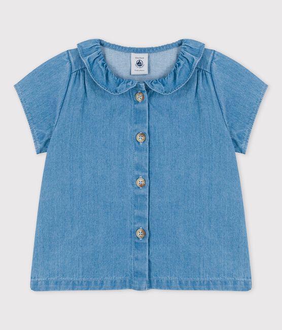 Kurzärmelige Babybluse aus leichtem Bio-Denim blau DENIM CLAIR