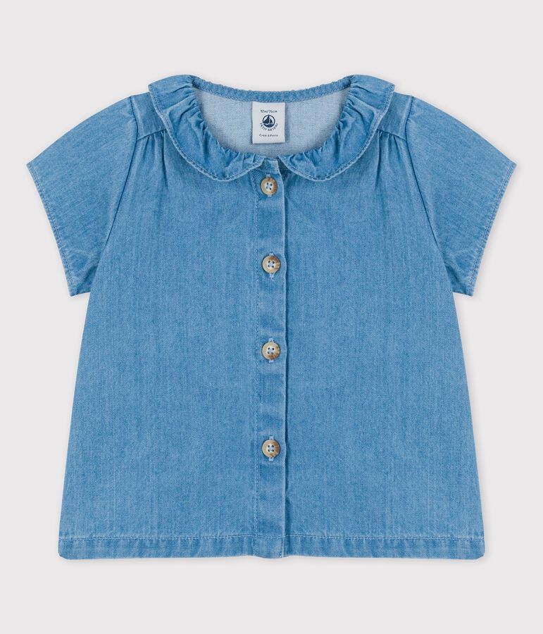 Kurz&auml;rmelige Babybluse aus leichtem Bio-Denim blau