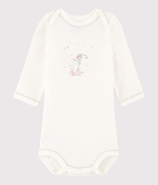 Langärmeliger Baby-Body Mädchen weiss Lait
