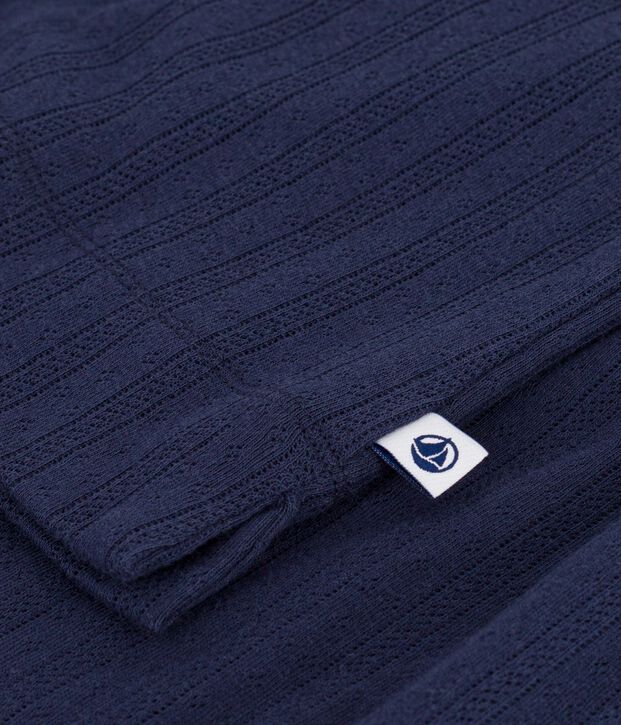 Kurz&auml;rmeliger Damen-Pyjama aus Baumwolle mit Lochstickerei blau