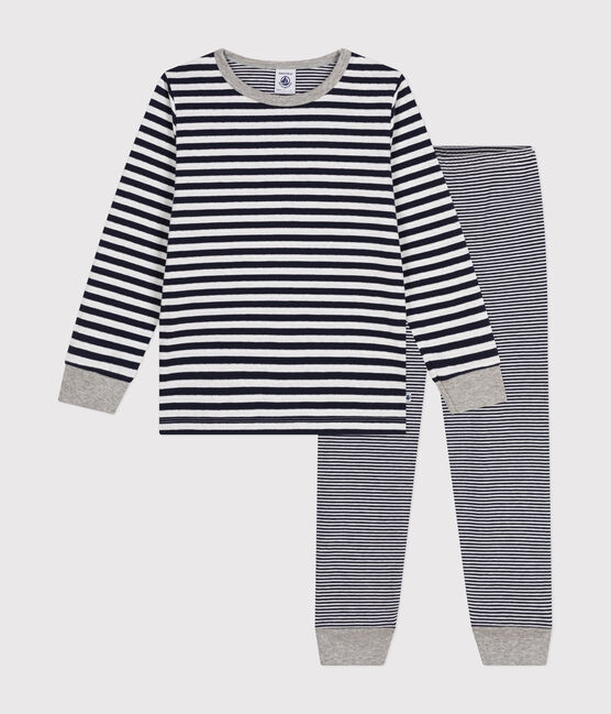 Kinder-Pyjama aus gestreifter Baumwolle blau SMOKING/weiss MARSHMALLOW