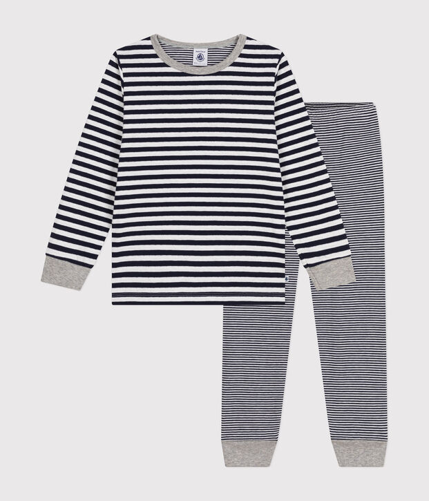 Kinder-Pyjama aus gestreifter Baumwolle blau/weiss