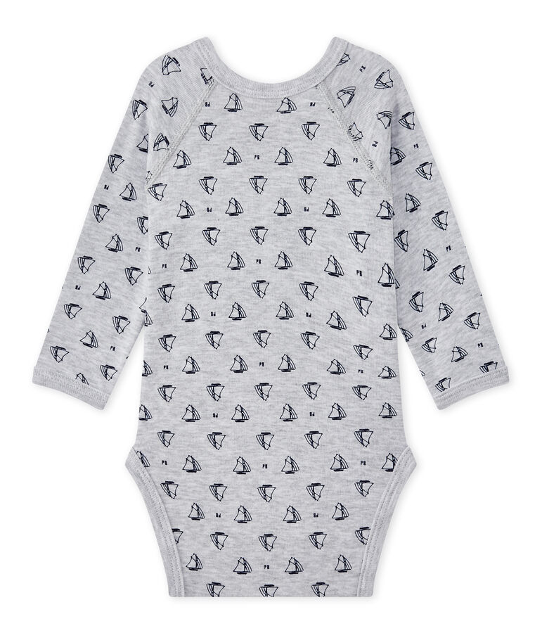 Bedruckter Baby-Jungen-Wickelbody mit langen &Auml;rmeln grau/blau