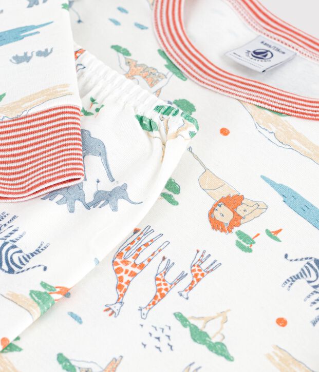 Kinder-Pyjama aus Baumwolle mit Savannen-Motiv weiss/vielfarbig