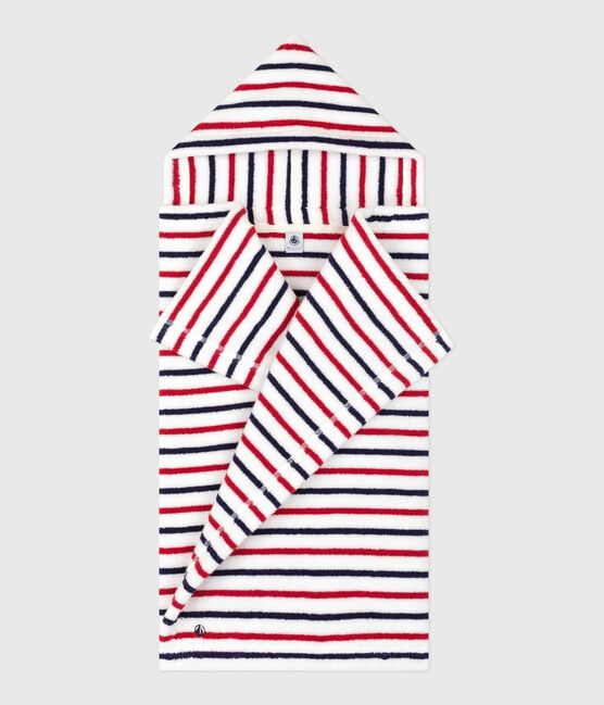 Baby-Badehandtuch aus Frottee mit Streifen weiss MARSHMALLOW/weiss MULTICO
