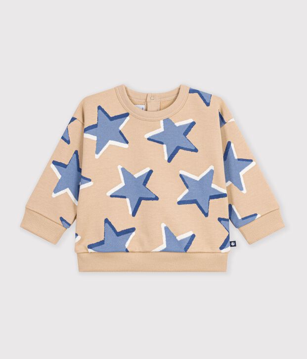 Baby-Sweatshirt aus Baumwolle mit Hertmotiv beige/vielfarbig