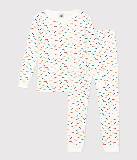 Körpernaher Kinderpyjama aus Baumwolle mit Skateboard-Printmotiv weiss MARSHMALLOW/weiss MULTICO