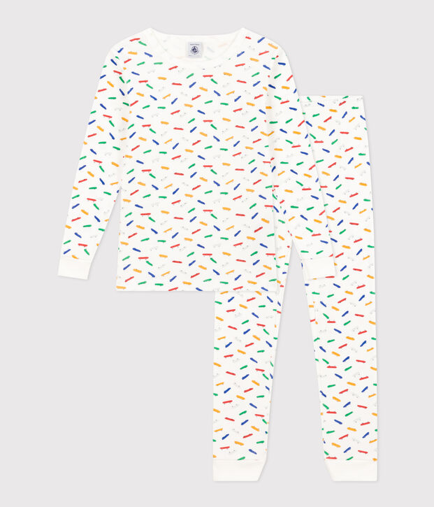 K&ouml;rpernaher Kinderpyjama aus Baumwolle mit Skateboard-Printmotiv weiss/vielfarbig