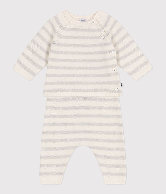 2-teiliges Baby-Set aus Woll- und Baumwoll-Strick weiss MARSHMALLOW/ MONTELIMAR