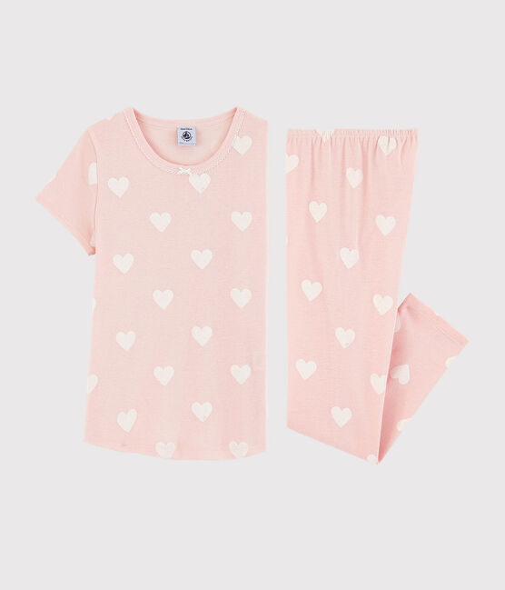 Kinderpyjama aus Bio-Baumwolle mit Herzmotiv für Mädchen rosa MINOIS/weiss ECUME