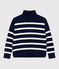 Damen-Pullover mit Stehkragen aus Wolle und Baumwolle mit Streifen blau SOIR/ MARSHMALLOW