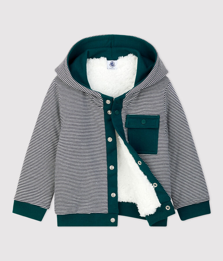 Baby-Cardigan aus Sherpa. weiss/gr&uuml;n