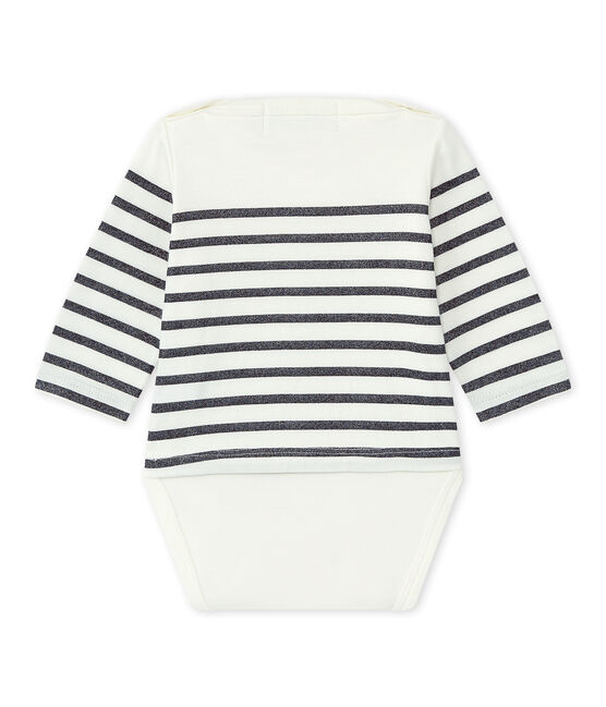 Dieses Baby-Mädchen-Streifenshirt weiss MARSHMALLOW/blau SMOKING