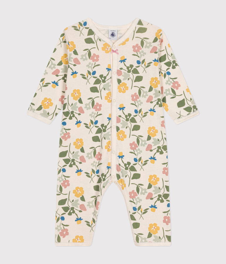 Baby-Strampler ohne F&uuml;&szlig;e mit Blumen-Printmotiv aus Baumwolle naturfarben/vielfarbig