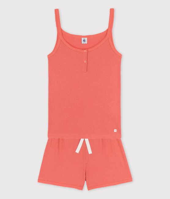 Kinder-Kurzpyjama aus Baumwolle und Lyocell für Mädchen rosa PAPAYE