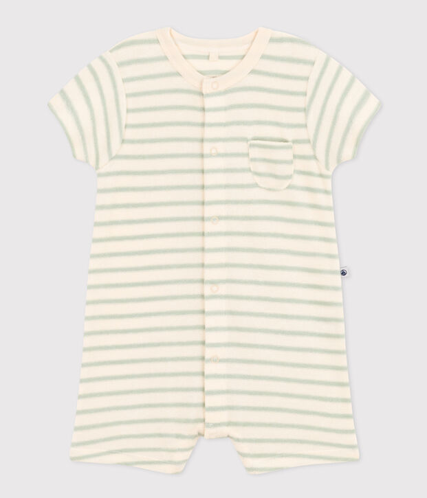 Kurzer Baby-Overall aus Boucl&eacute;-Frottee naturfarben/gr&uuml;n