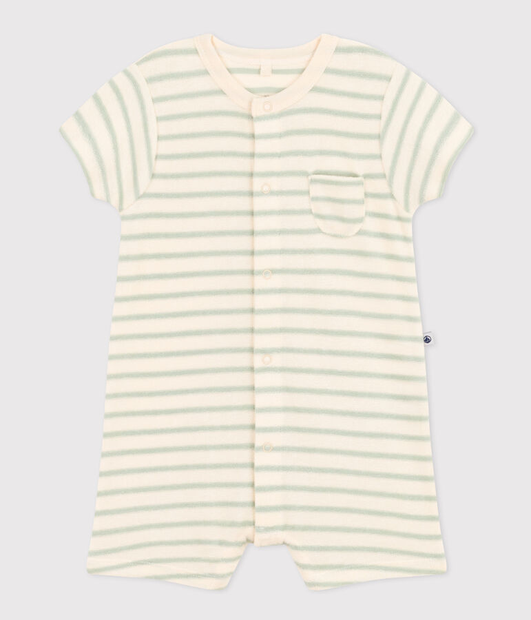 Kurzer Baby-Overall aus Boucl&eacute;-Frottee naturfarben/gr&uuml;n