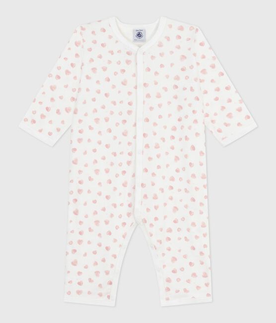 Strampler ohne Füßchen aus bedruckter Baumwolle weiss MARSHMALLOW/rosa CHARME
