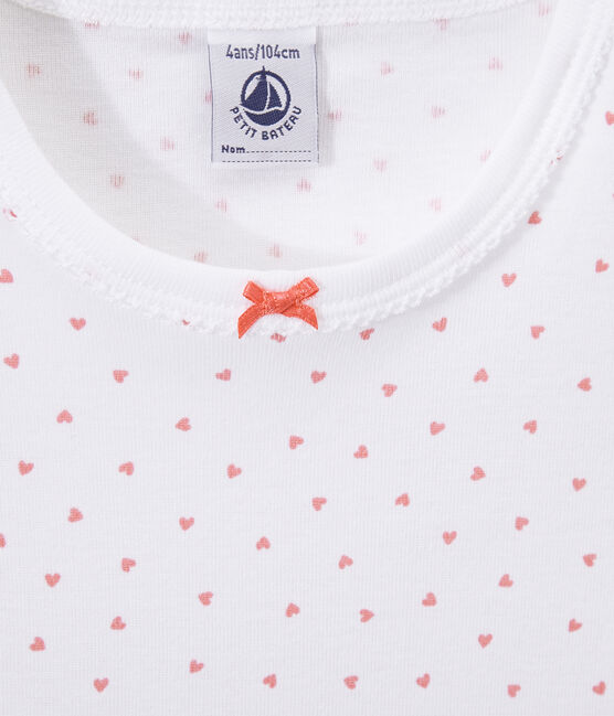 Mädchen-Nachthemd mit Herzchen-Print weiss ECUME/rosa ROSE