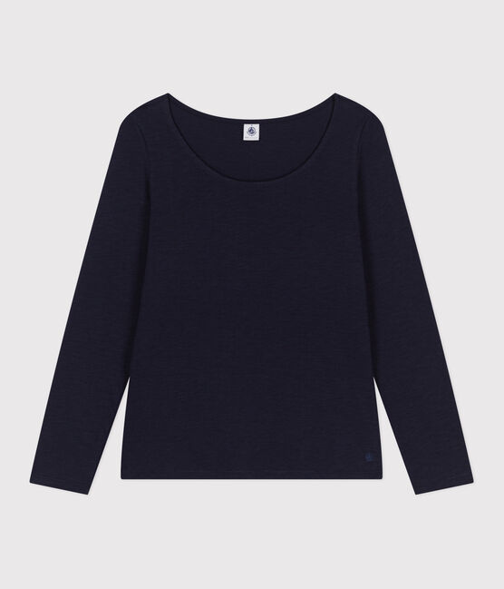 Langärmeliges Damen-T-Shirt "Le Droit" mit weitem Ausschnitt aus geflammten Jersey blau SMOKING