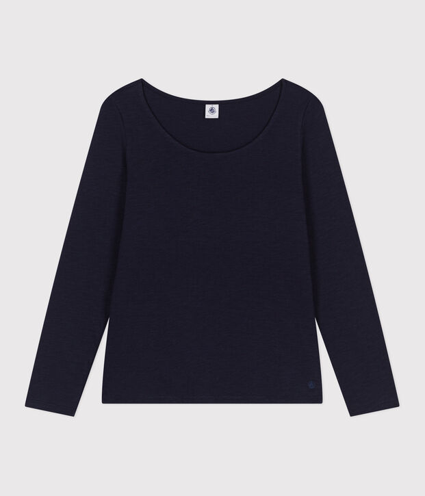 Lang&auml;rmeliges Damen-T-Shirt Le Droit mit weitem Ausschnitt aus geflammten Jersey SMOKING