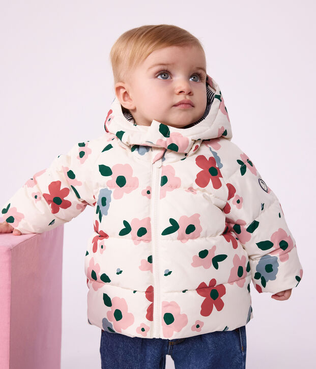 Baby-Winterjacke aus Polyester mit Tiermotiv naturfarben/rosa