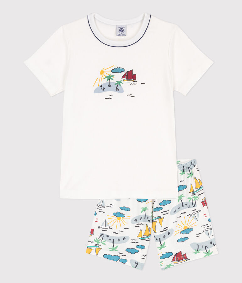 Kinder-Kurzpyjama f&uuml;r Entdecker aus Baumwolle weiss MARSHMALLOW/weiss MULTICO