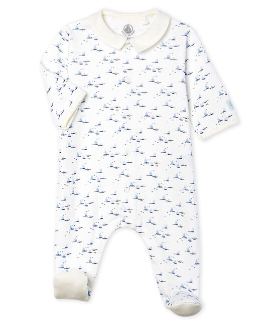Baby-Strampler aus Doppeljersey für Jungen weiss MARSHMALLOW/weiss MULTICO