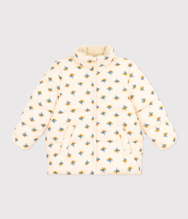 Kinder-Winterjacke mit ausziehbarer Kapuze f&uuml;r M&auml;dchen naturfarben/vielfarbig