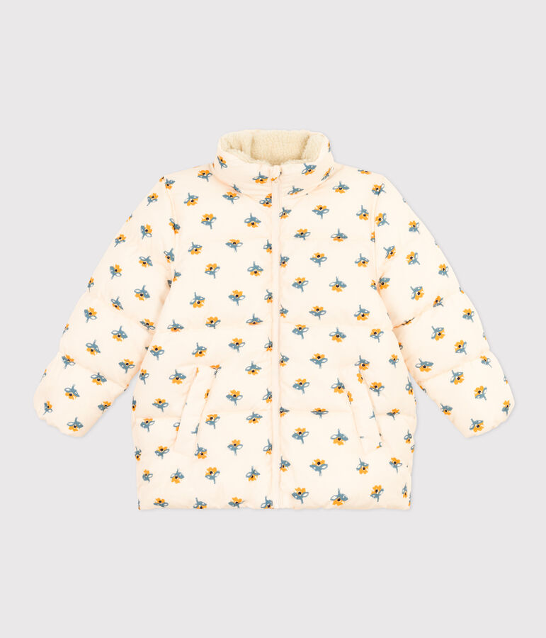 Kinder-Winterjacke mit ausziehbarer Kapuze f&uuml;r M&auml;dchen naturfarben/vielfarbig