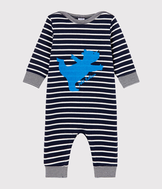Baby-Langoverall für Jungen mit Streifen blau SMOKING/weiss MARSHMALLOW