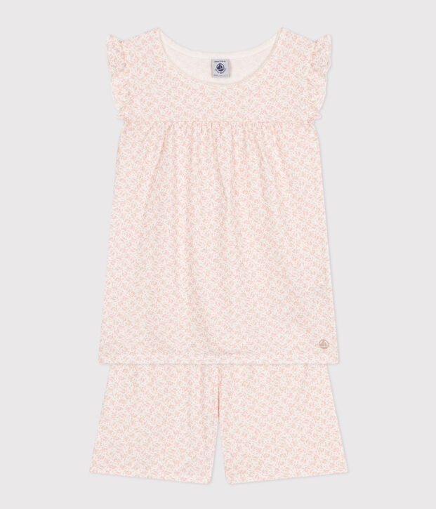 Kurzer Kinderpyjama aus Baumwolle mit Blumenmuster weiss/rosa