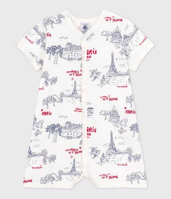 Baby-Kurzoverall Paris aus Baumwolle weiss MARSHMALLOW/weiss MULTICO