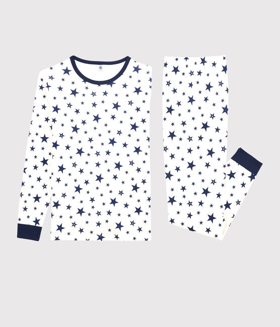 Kinderpyjama aus Baumwolle mit Sternenmuster weiss MARSHMALLOW/blau MEDIEVAL