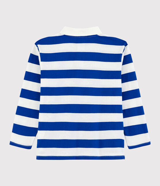 Langärmeliges Kinder-Poloshirt aus Jersey für Jungen blau SURF/weiss MARSHMALLOW