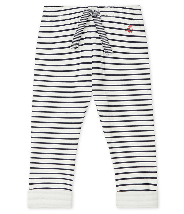 Baby-Hose aus bedrucktem Doppeljersey weiss/blau